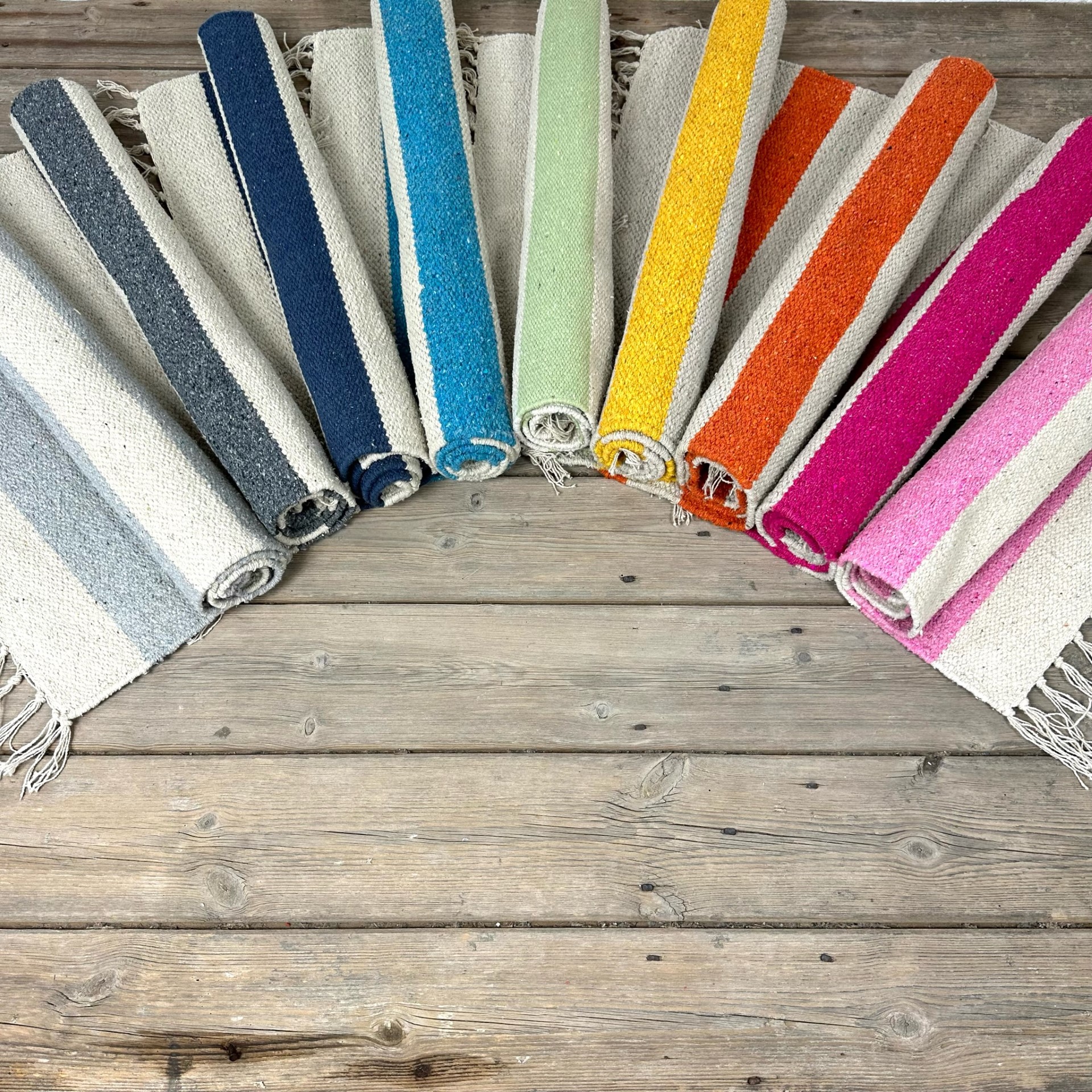 Nautical striped cotton rectangle rugs in 9 vibrant colours 60cm x 90cm